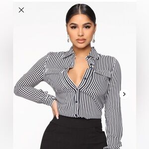 Fashion Nova You Better Work Striped Shirt II - Navy/White